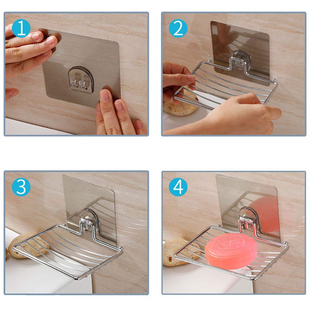 Stainless Steel Soap Dish Holder 2 Pack - Self Adhesive Wall Mounted Soap & Sponge Storage Rack for Kitchen, Bathroom, Shower - Durable & Rustproof (Silver) | Perfect for Small Space Organization & Wet Area Storage