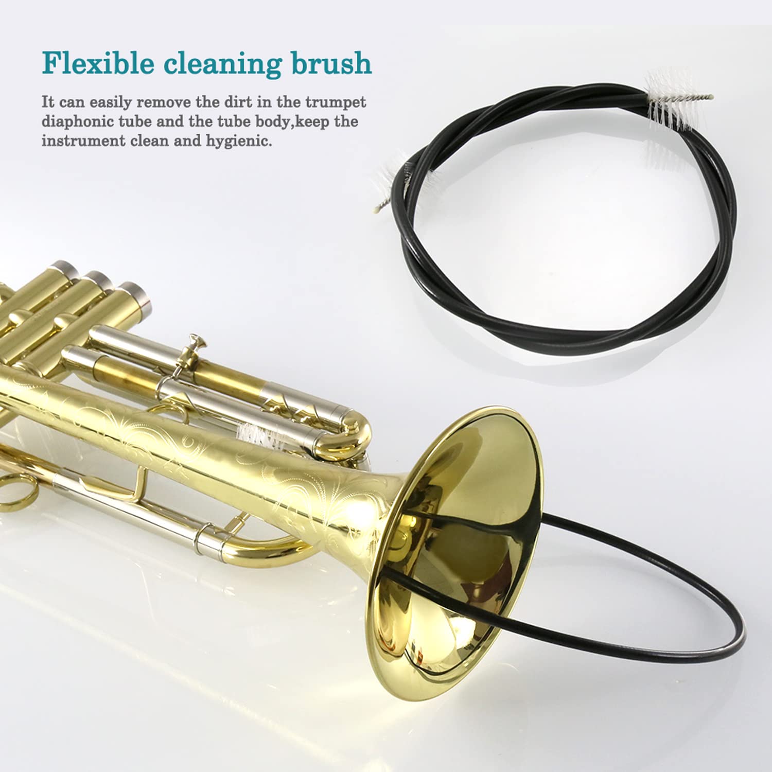 Trumpet Cleaning Brushes Kit - 3-Piece Set with Flexible Brush, Valve Brush & Mouthpiece Brush for Professional Trumpet Maintenance & Care - Perfect for Musicians, Students & Band Performances