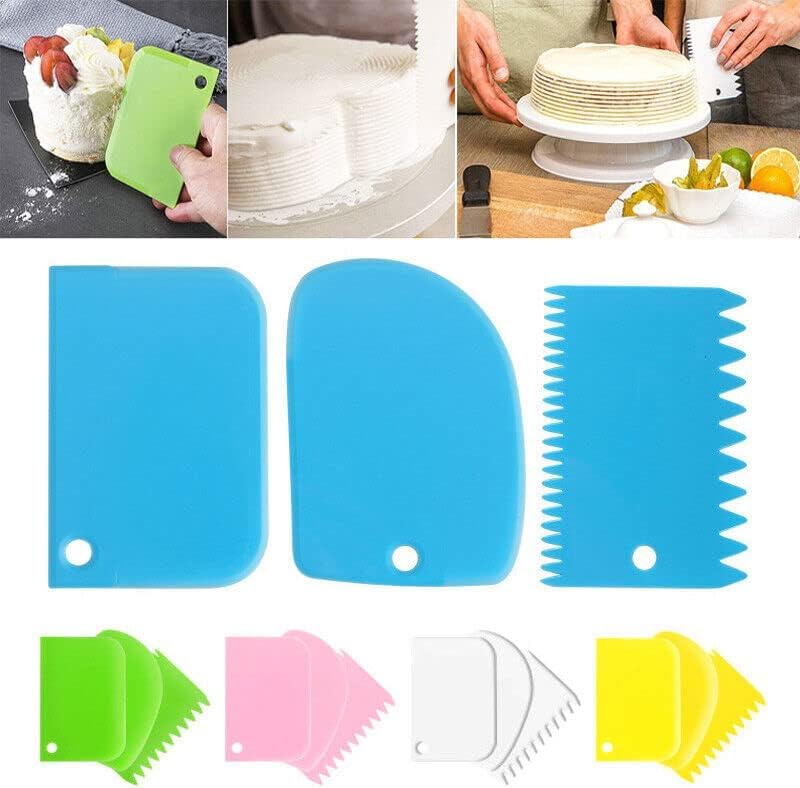 Lukzer 3-Piece Plastic Cake Scraper Set - Dough Bench Scraper, Cake Cutter & Smoother for Fondant, Icing, Pastry Decorating - Essential Baking Tools for Cake Decorating, Cookie Dough Cutting & Kitchen Prep