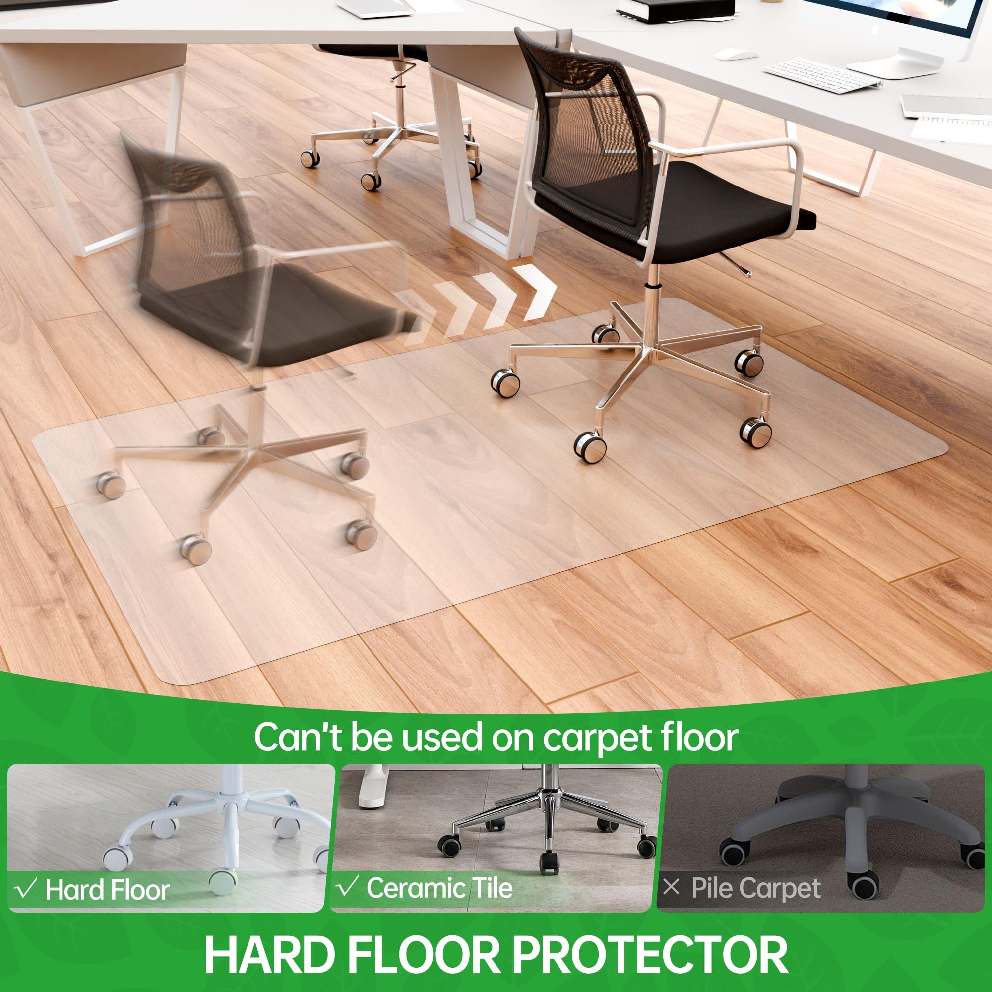 40” x 48” Clear Large Office Chair Mat for Hardwood Floors - Heavy Duty Hard Floor Protector with Easy Glide Surface for Rolling Chairs | Perfect for Home Office, Study Room & Workspace