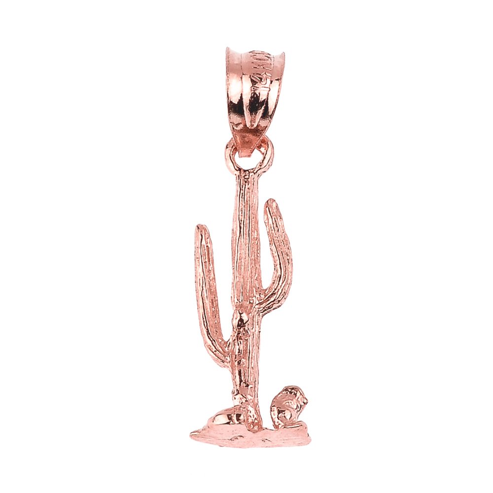 10k Rose Gold Cactus Charm Pendant Necklace for Women - Dainty Desert Jewelry Gift for Her - Perfect for Boho Fashion, Southwest Style & Everyday Wear