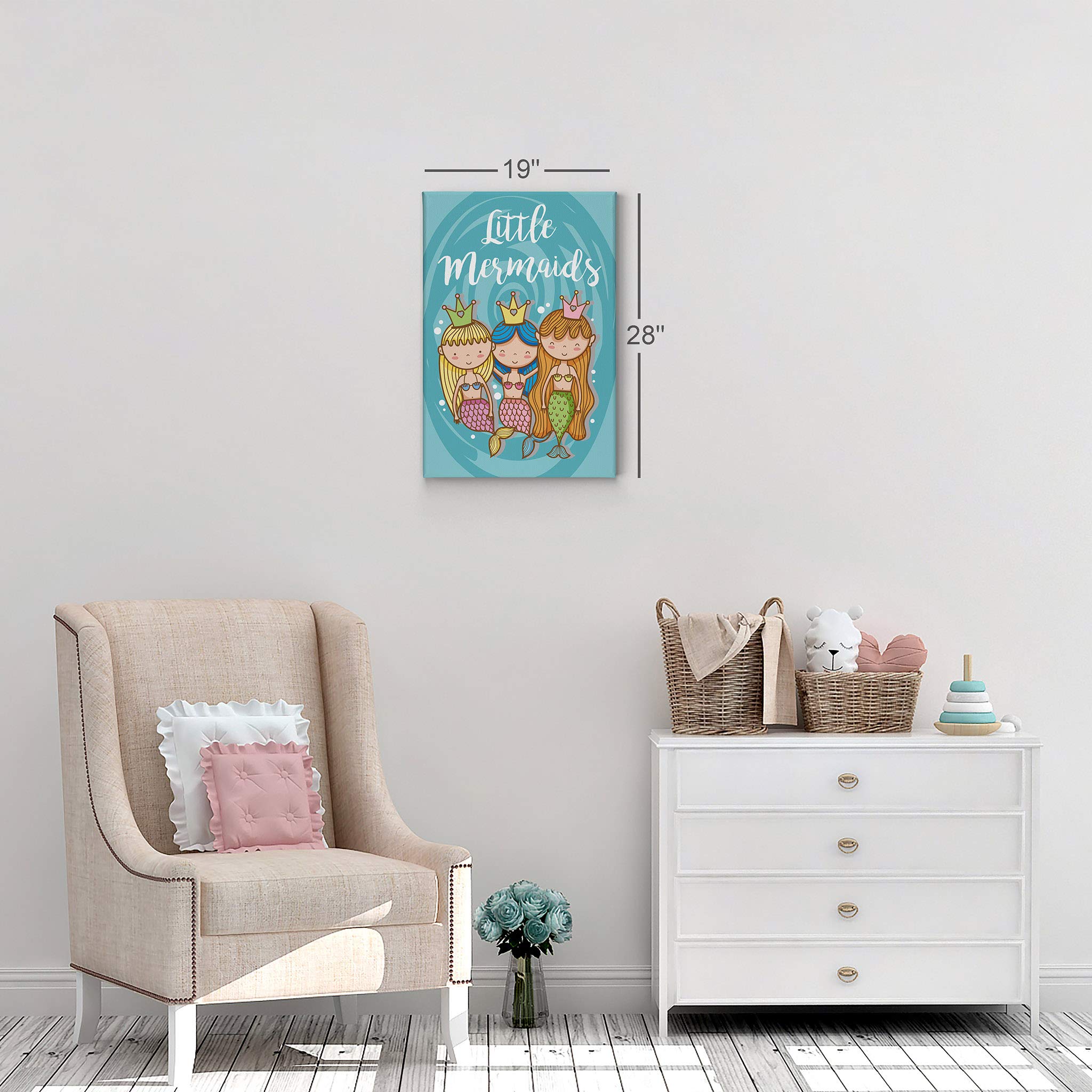 Cute Three Little Mermaid Canvas Print - 36x24 Inch Kids Room Wall Art, Nursery Decor, Girls Bedroom Decor | Ready to Hang, Made in USA | Perfect for Disney Themed Rooms & Underwater Fantasy Decor