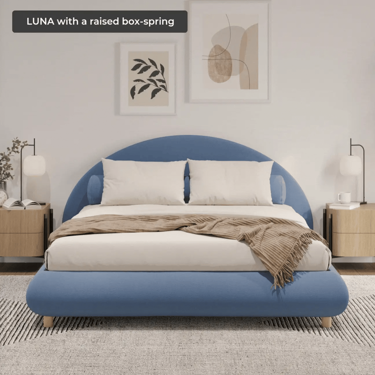 Luna Queen Size Bed Frame with Upholstered Headboard - Modern Platform Bed for Bedroom, Durable Metal Frame with Wooden Slats Support - Perfect for Master Bedroom, Guest Room, or Apartment