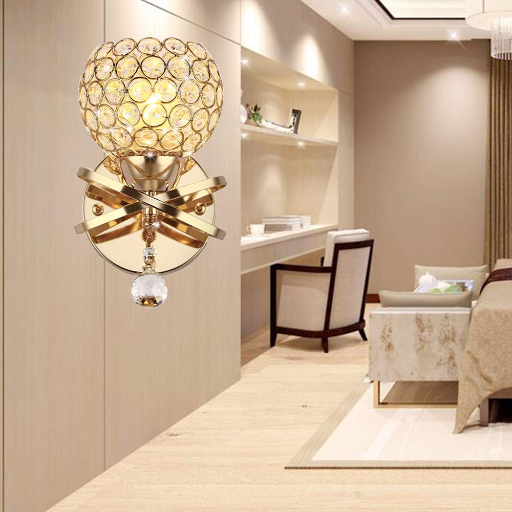 Onerbuy Modern Crystal Wall Sconce Lamp with E27 Socket - Gold Plug-in Wall Mount Lighting Fixture for Bedroom, Porch, Hallway & Entryway | Elegant Mirror Decoration for Home & Hotel