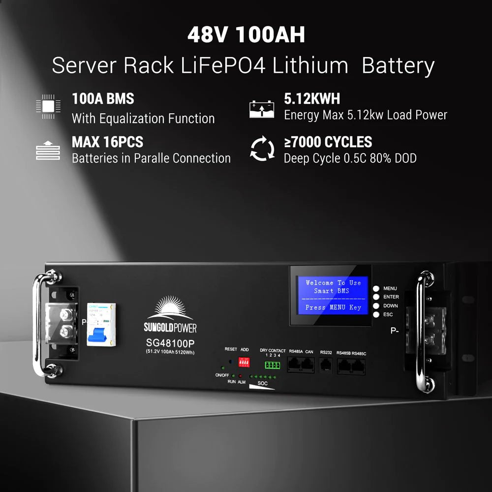 SunGoldPower 48V 100Ah LiFePO4 Lithium Battery for Server Rack - High Capacity Backup Power for Data Centers, Solar Systems & Off-Grid Applications