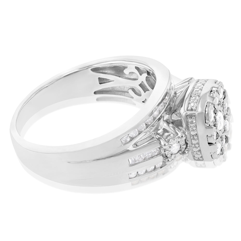 1/2 Carat Diamond Dress Ring with 49 Diamonds in Sterling Silver - Elegant Women's Jewelry for Weddings, Anniversaries & Special Occasions
