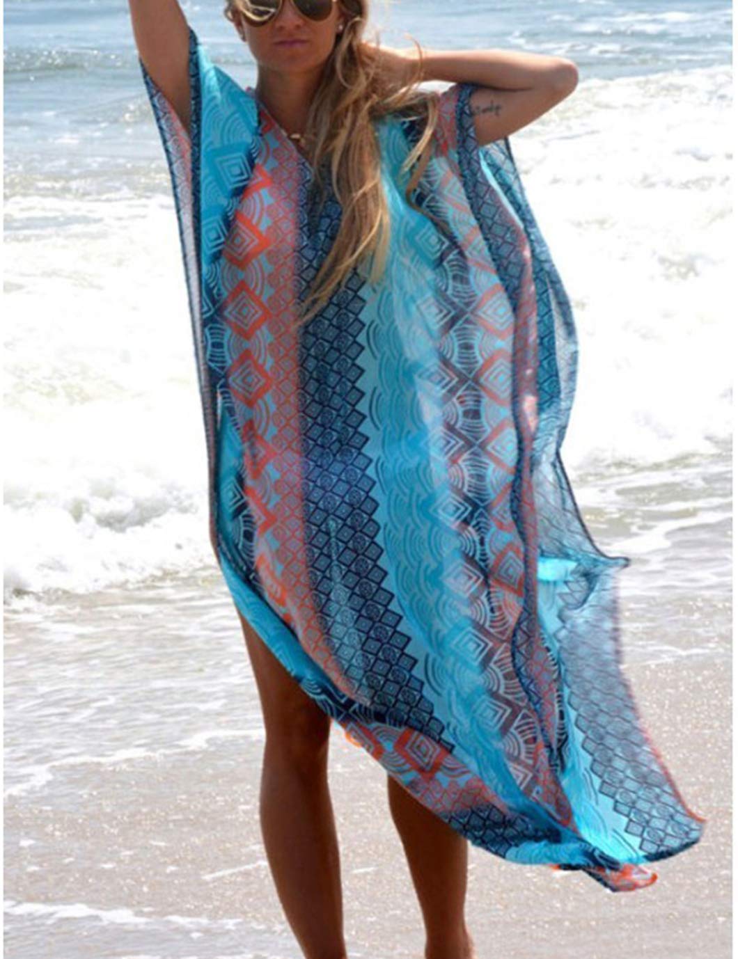 Eddoyee Women's Chiffon Loose Kaftan Dress - Beach Cover Up, Swimsuit Cover, Summer Boho Maxi Dress for Pool Party, Vacation & Resort Wear