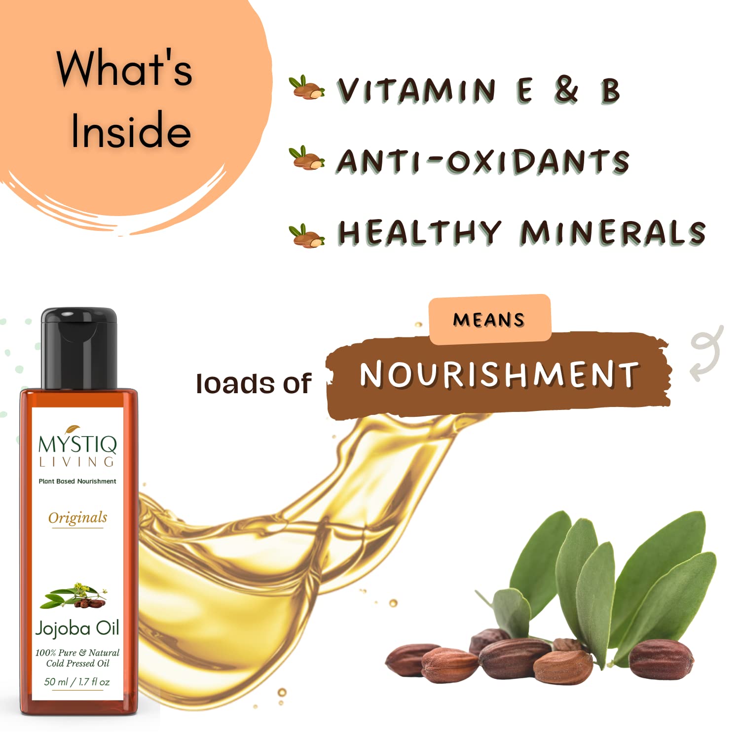 **Pure Cold-Pressed Jojoba Oil for Hair & Skin - Natural Unrefined Moisturizer, Makeup Remover, Lip Balm & Hair Vitalizer - 50ml (1 Count) | Ideal for Dry Skin, Hair Growth & DIY Beauty Recipes**