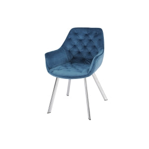 Luxury Blue Velvet Chrome Armchair Set of 2 - Modern Accent Chairs for Living Room, Bedroom & Office - Comfortable Mid-Century Style Seating for Home Decor