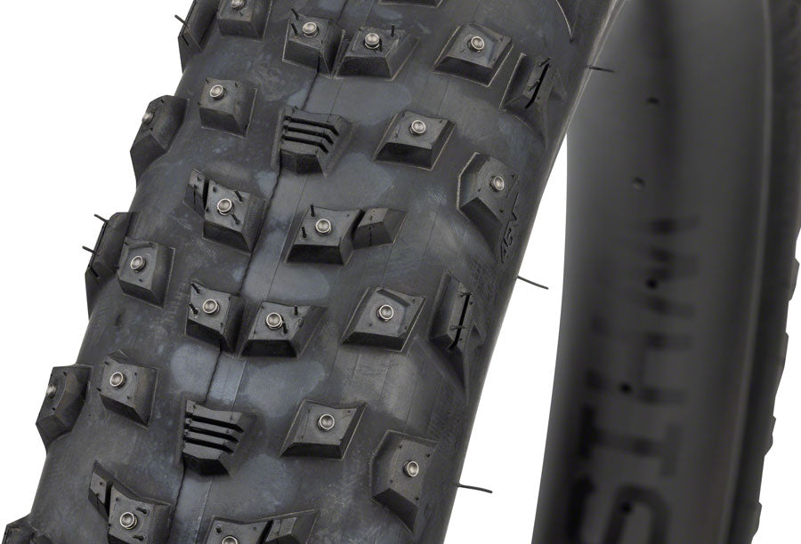 45NRTH Wrathlorde Tire - 27.5 x 4 Tubeless Folding Bike Tire with 120 TPI & 300 XL Concave Carbide Studs - Black - Perfect for Winter Mountain Biking and Snow Trail Cycling