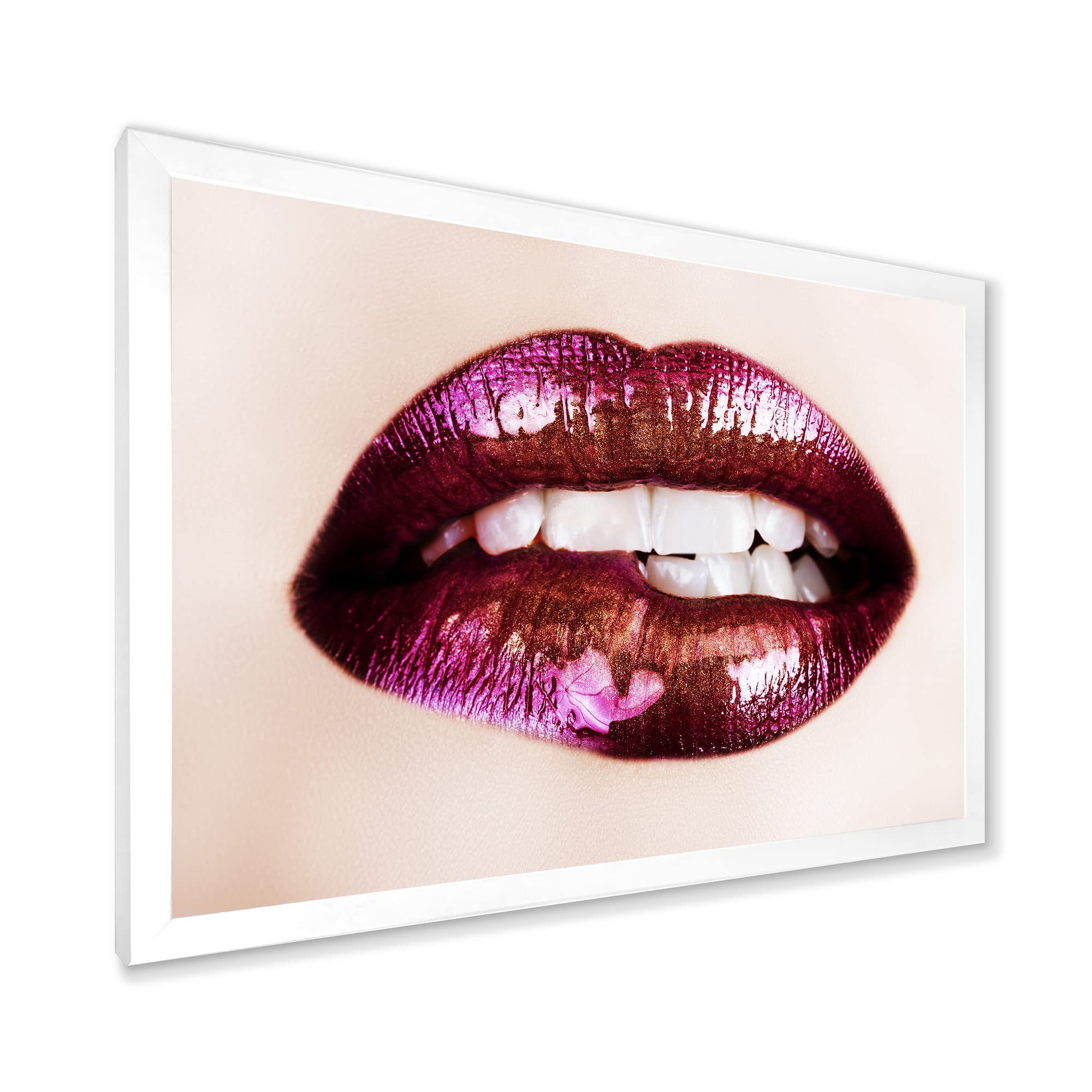 DesignQ Purple Lips Modern Framed Wall Art - Elegant Home Decor for Living Room, Bedroom & Office - Perfect Gift for Women