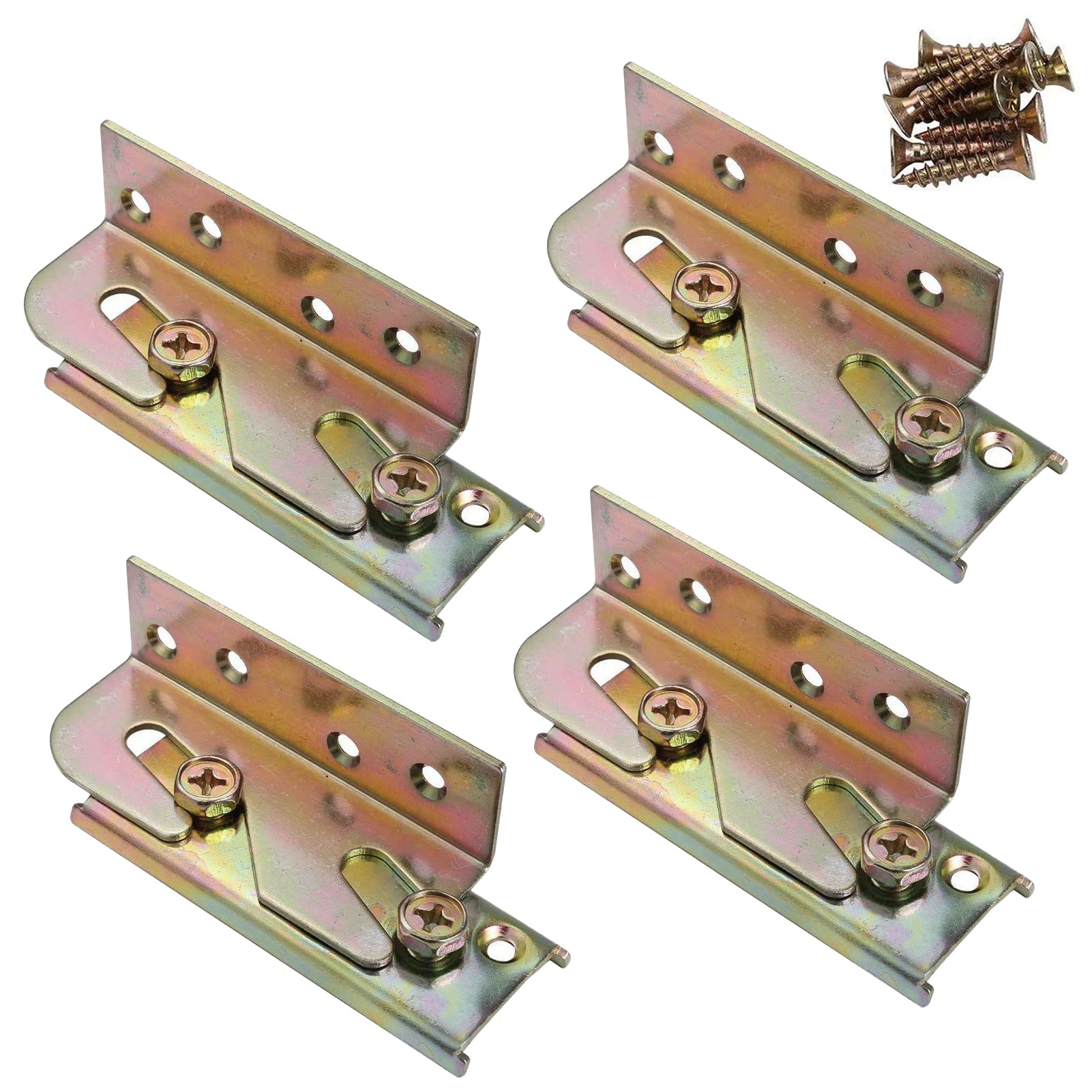 4 Sets Heavy Duty Bed Rail Brackets - Wooden Bed Frame Connectors with Screws for Secure Bed Assembly - Perfect for DIY Bed Frames, Bunk Beds & Furniture Repair