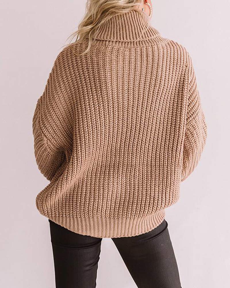 Plus Size Women's Chunky Cable Knit Turtleneck Sweater - Long Sleeve Loose Casual Jumper Top for Winter Fashion & Cozy Outfits