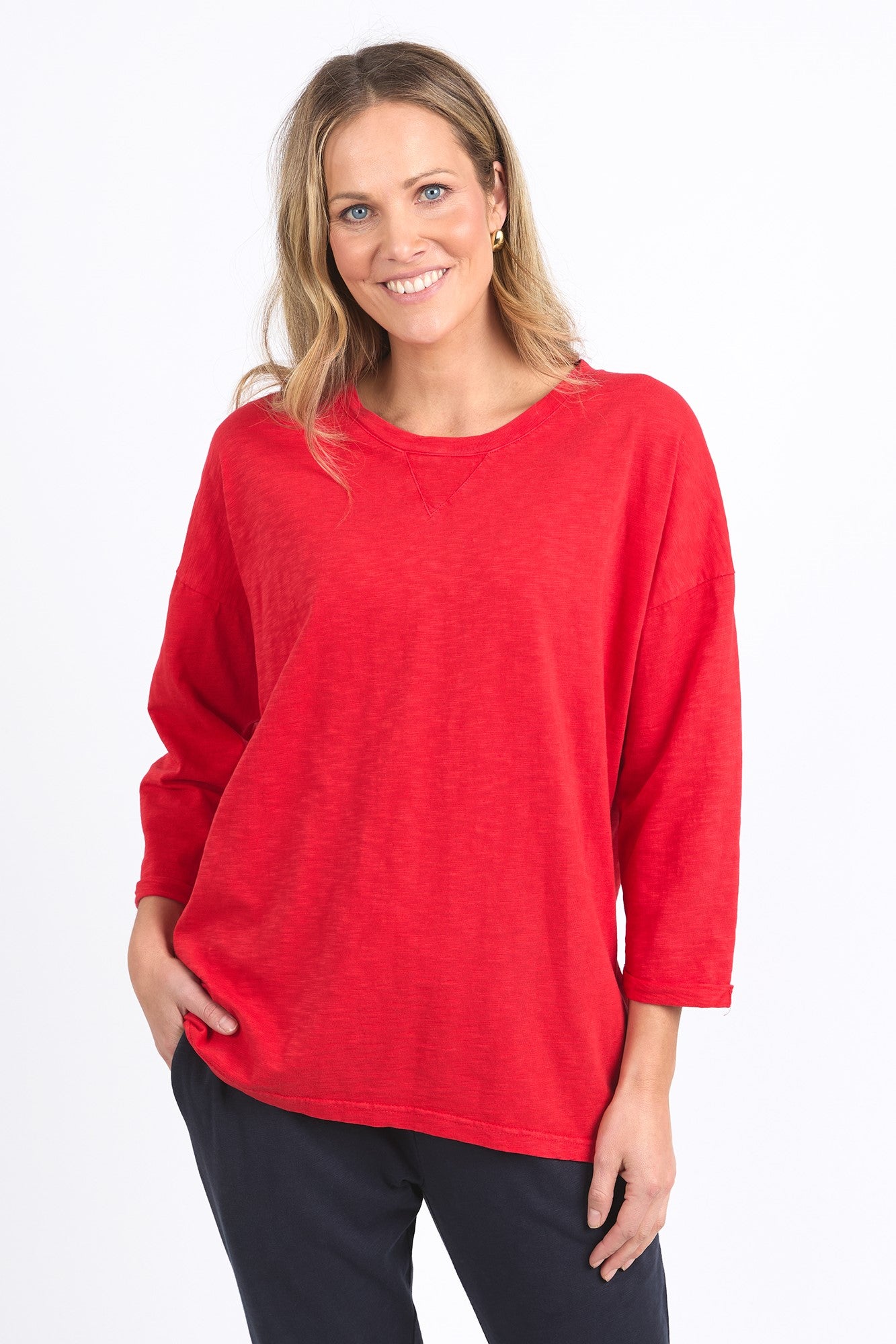 Elm Annie Women's 3/4 Sleeve V-Neck T-Shirt - Soft Casual Poppy Print Top for Everyday Wear | Perfect for Work, Weekend & Layering