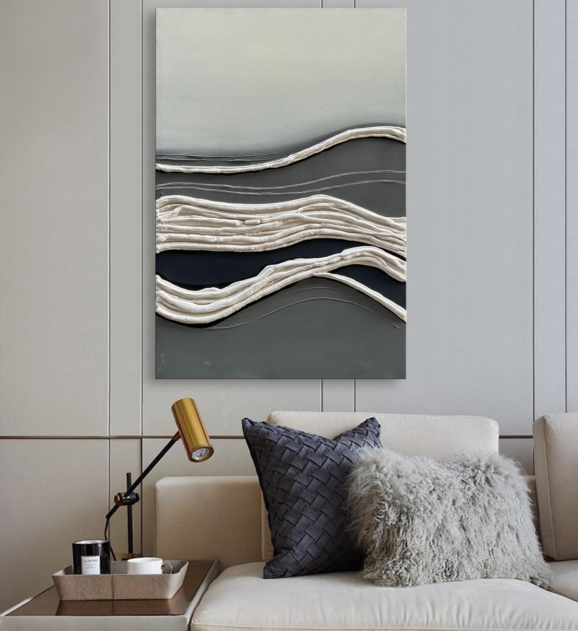 Minimalist Abstract Oil Painting - 3D Textured Canvas Wall Art - Large Modern Home Decor (45x30 Inches) - Perfect for Living Room, Bedroom & Office Decor