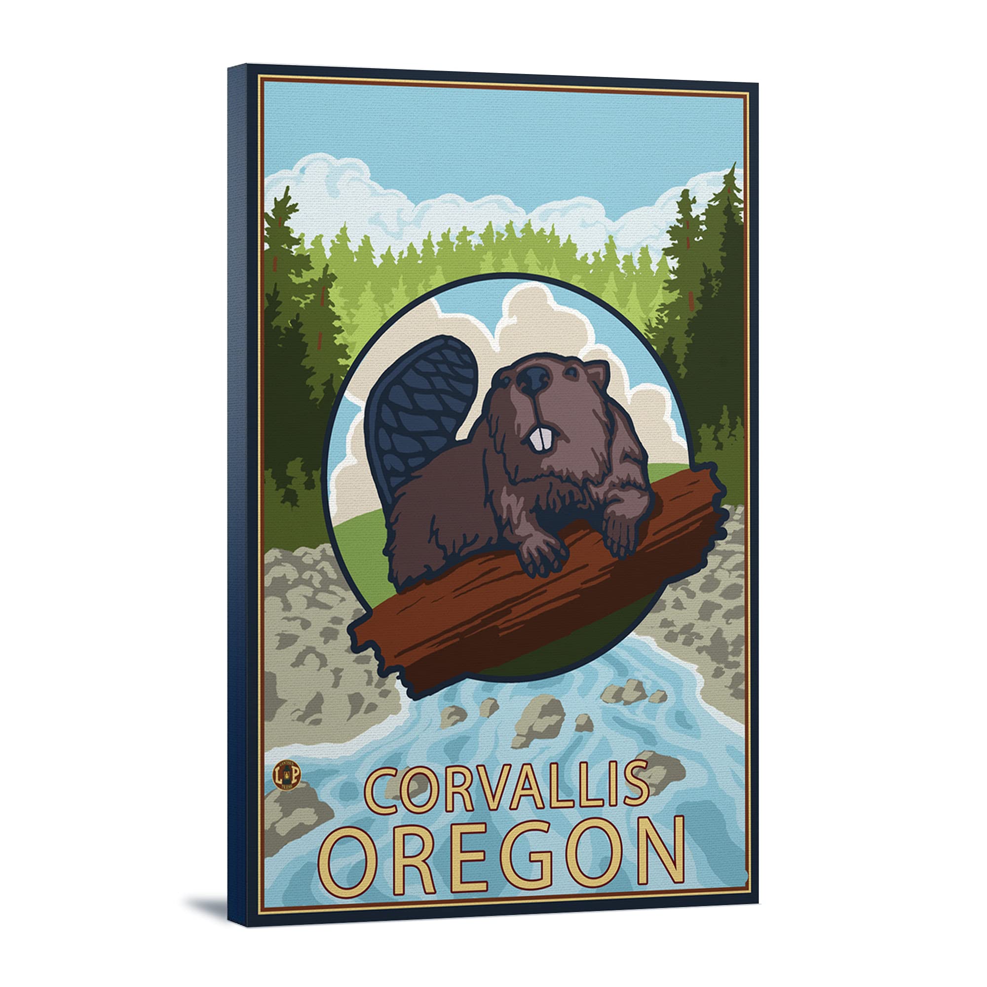 Lantern Press Corvallis Oregon Beaver Art Print - 16x24 Wrapped Canvas Wall Decor for Home & Office - Nature Inspired Wildlife Painting for Living Room, Bedroom, or Cabin Decor