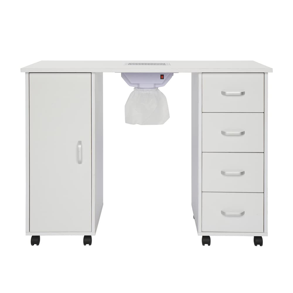 Professional Manicure Table with Downdraft Ventilation - Nail Tech Station with 4 Removable Drawers, 2-Tier Storage Cabinet & Lockable Wheels | Perfect for Salon, Spa & Home Nail Art Studio