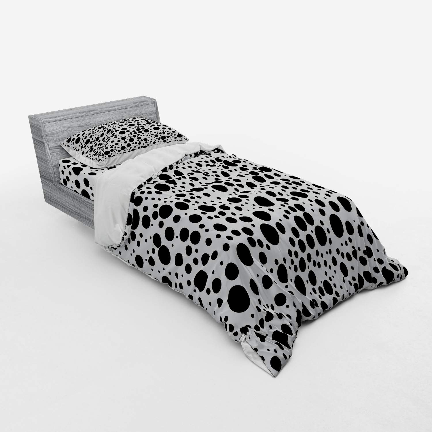 Ambesonne Black and White Dots Bedding Set - 3 Piece Duvet Cover with Sham & Fitted Sheet, Twin XL Size, Minimalist Bubble Pattern - Perfect for Modern Bedrooms, Guest Rooms & College Dorms