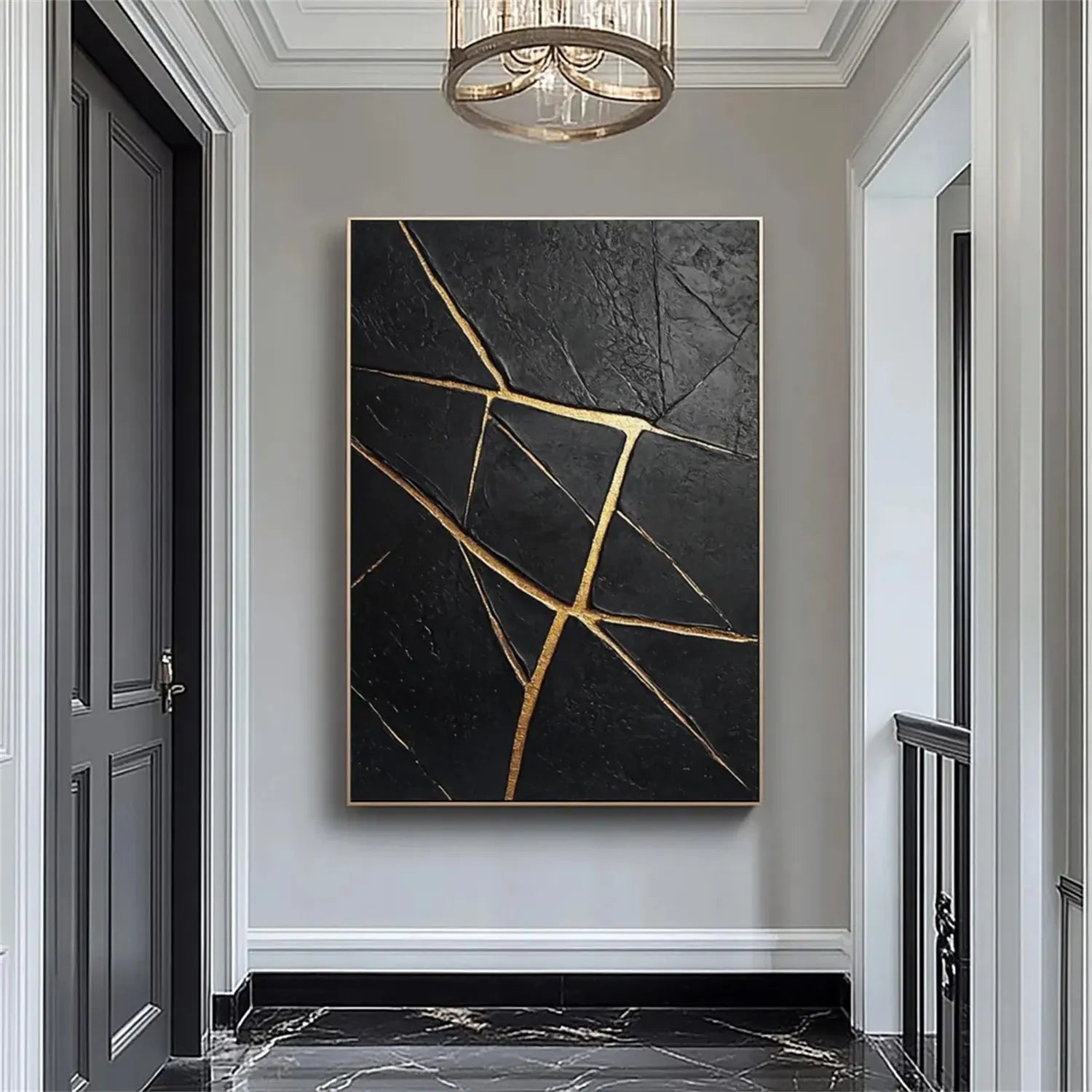 Black Gold Minimalist Textured Painting Canvas - Modern Abstract Wall Art for Living Room, Bedroom & Office Decor | Premium Quality #MZ121