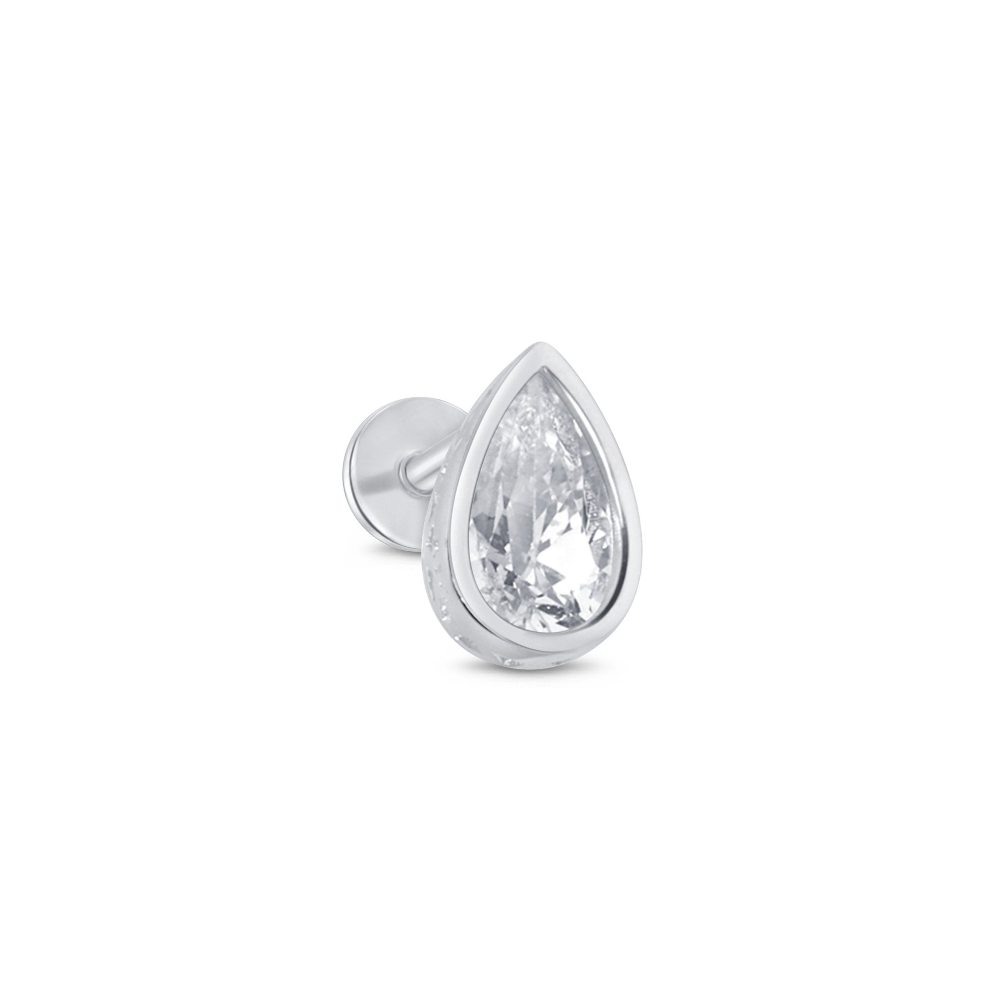 14k White Gold Pear Cut Cubic Zirconia Stud Earrings - Hypoallergenic Flat Back Post for Sensitive Ears - Perfect for Weddings, Parties & Everyday Elegance