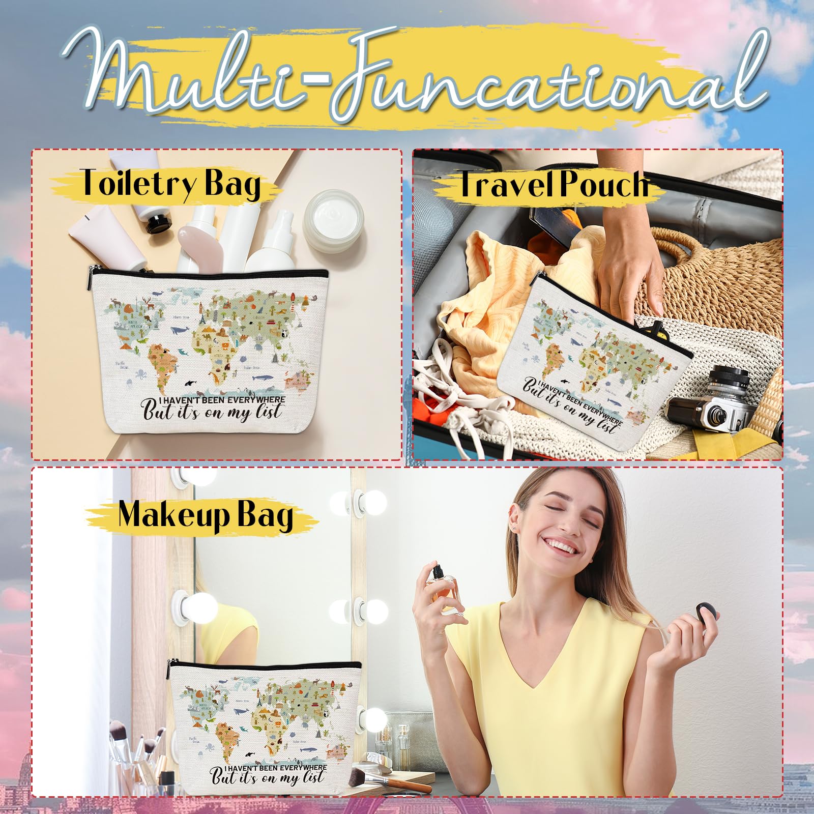 **Travel Makeup Bag for Women - Waterproof Cosmetic Organizer with Toiletry Essentials, Perfect Travel Accessories Gift for Birthday & Christmas (I Haven't Been Everywhere But It's on My List) - Ideal for Vacations, Business Trips & Weekend Getaways**