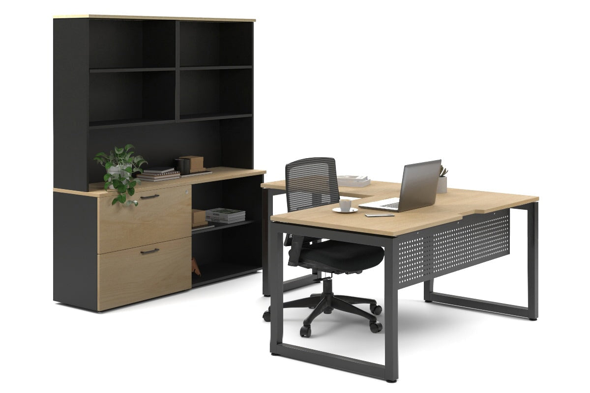Premium L-Shaped Quadro Loop Legs Executive Desk - Black Metal Legs [1800L x 1800W with Cable Management Scallop] - Perfect for Home Office, Corporate Workspace & Modern Workstations