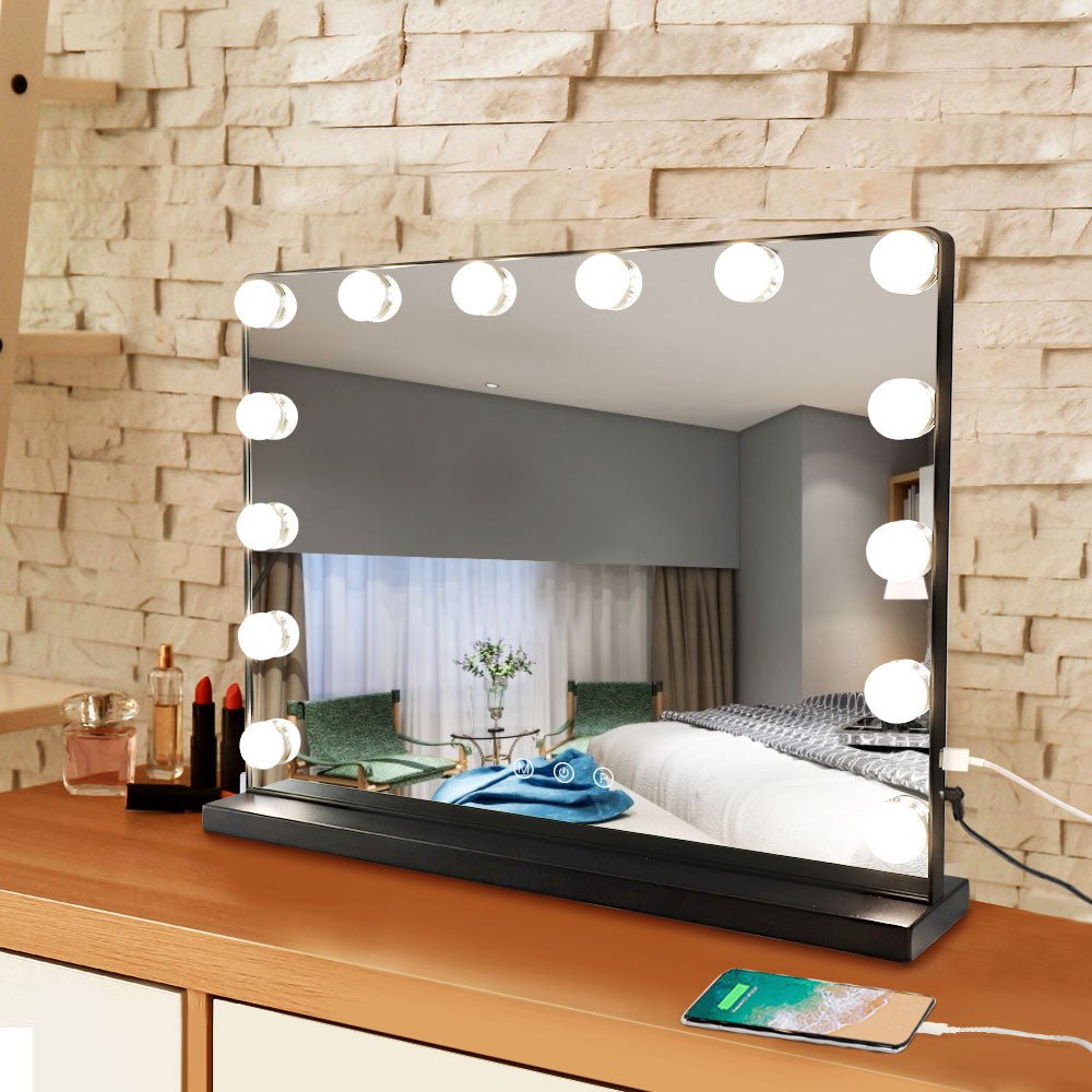 Depuley 20x16 Inch Hollywood Makeup Mirror with Lights - 14 Dimmable LED Bulbs, 3 Color Modes, USB Charging & Detachable 10X Magnifier - Perfect for Home Vanity, Dressing Room & Professional Makeup Artists (50x40cm)