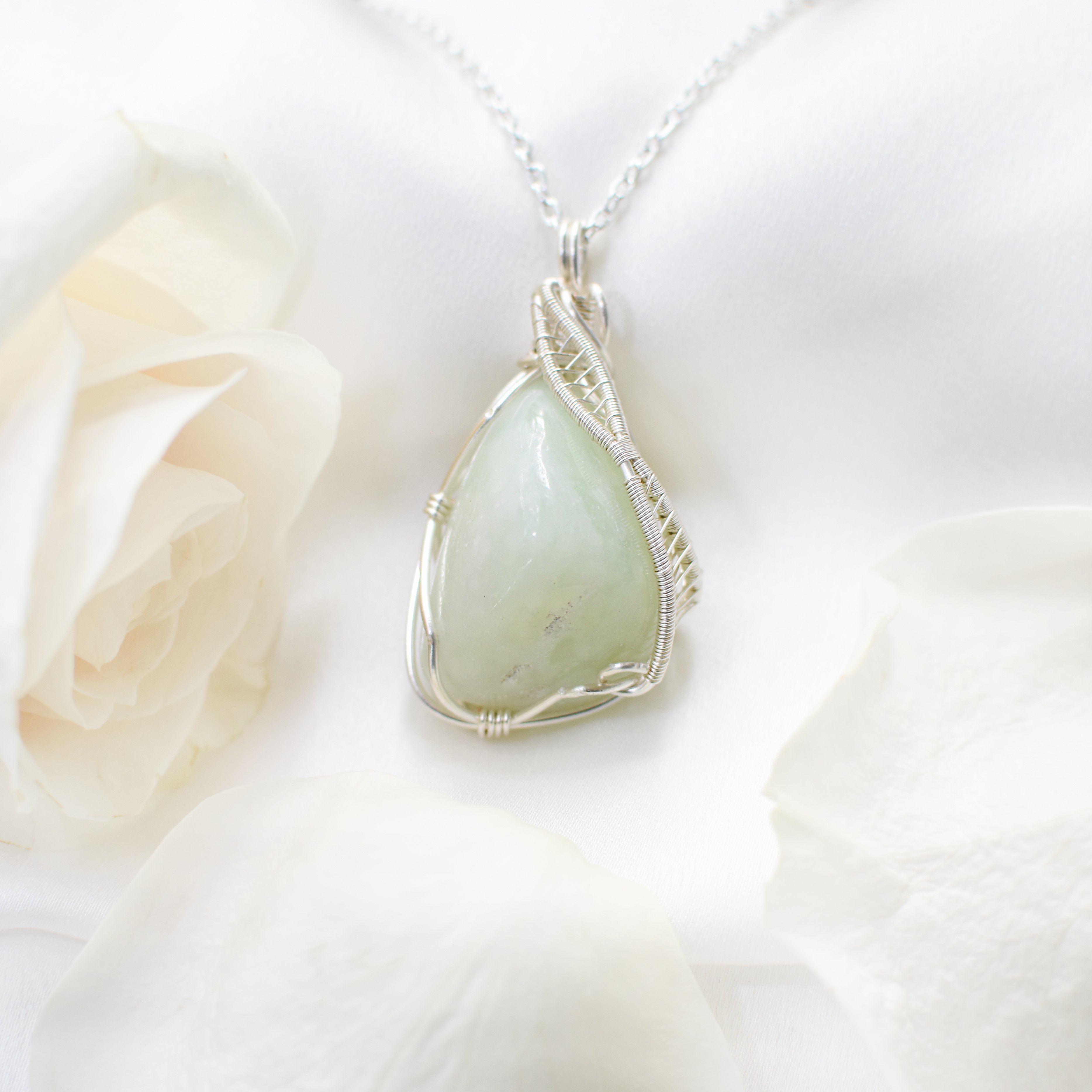 Light Green Jade Pendant Necklace - Sterling Silver Plated Jewelry for Women | Elegant Gift for Birthday, Anniversary & Special Occasions