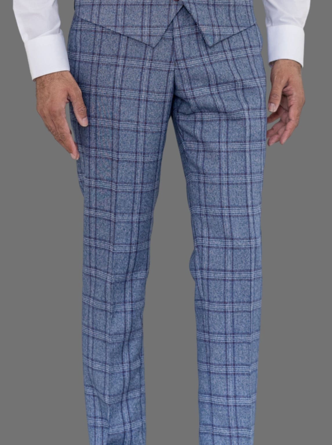 Marc Darcy Abbott Men's Blue Tweed Check Trousers | Classic Slim Fit Dress Pants for Business & Office | Perfect for Work, Weddings & Formal Events