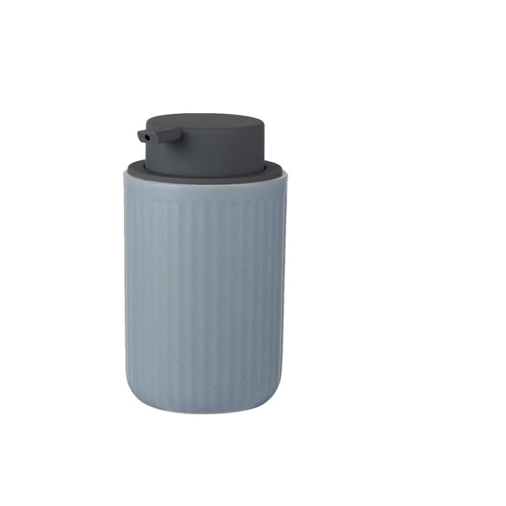 Refillable Ceramic Dish Soap Dispenser with Gray Pump - Simple Striped Cylinder Design for Kitchen, Bathroom & Shower Countertop | Hand Sanitizer & Lotion Dispenser for Home & Office Use