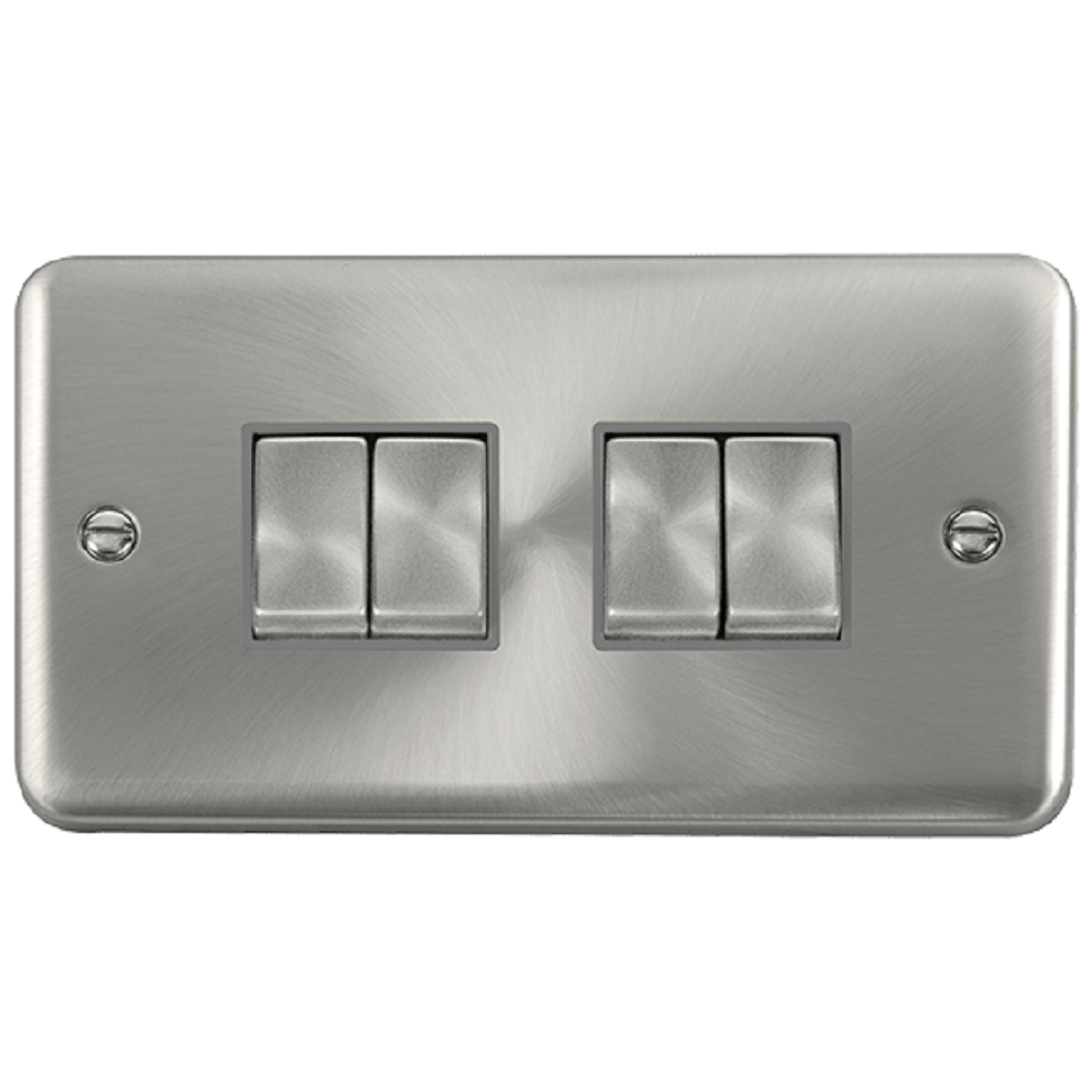 Click Deco Plus Satin Chrome 4G Light Switch DPSC414GY - Modern Electrical Wall Plate for Home & Office Decor | Perfect for Living Room, Bedroom, Kitchen Upgrade