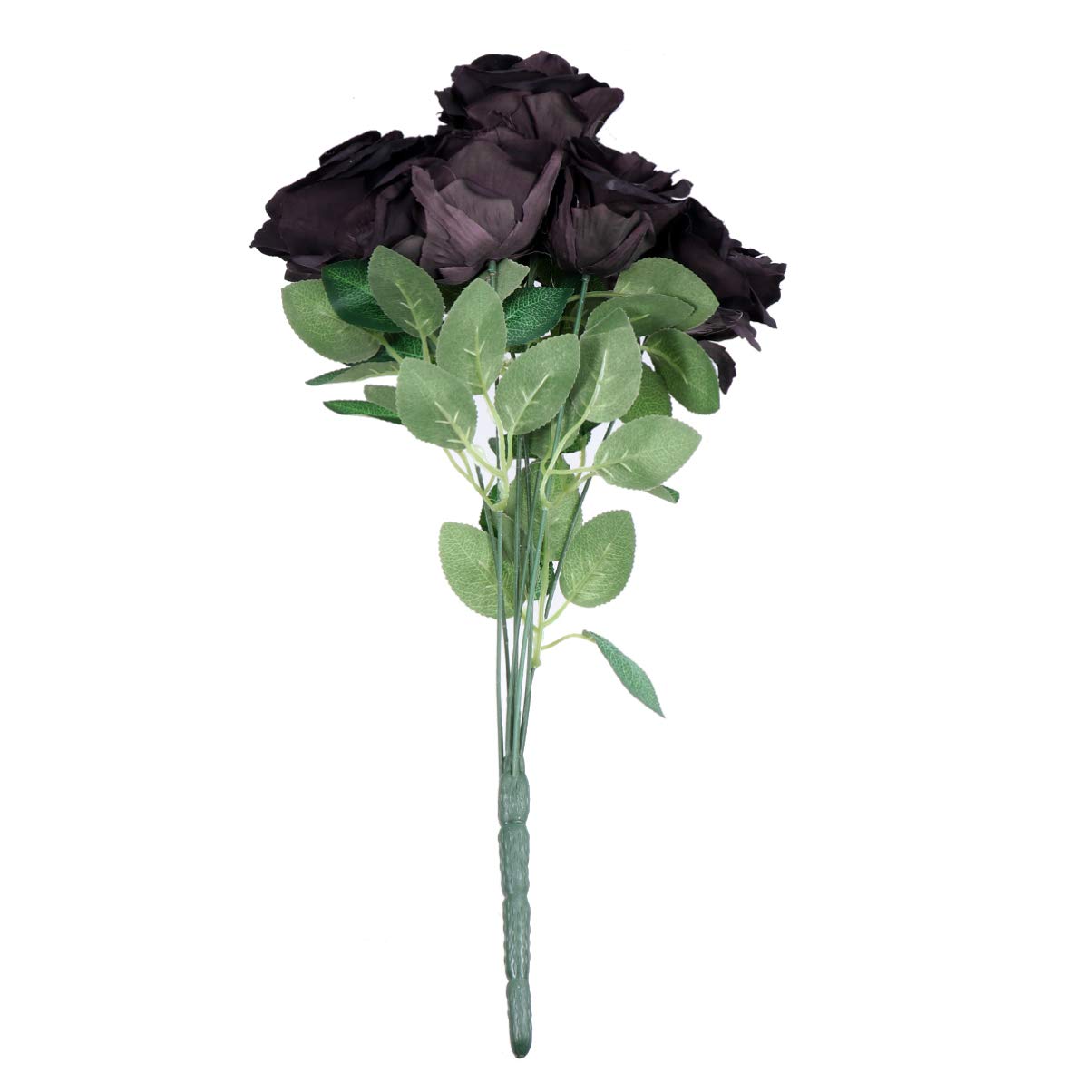 ARTIBETTER 7-Head Black Artificial Silk Rose Bouquet with Leaves - Fake Flower Arrangement for Wedding Centerpieces, Home Decor, Vase Fillers (Perfect for DIY Wedding Decorations, Table Centerpieces, and Home Styling)