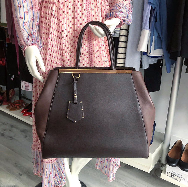 Fendi 2 Jours Large Brown Leather Tote Bag for Women - Stylish Designer Handbag for Work, Travel & Everyday Use