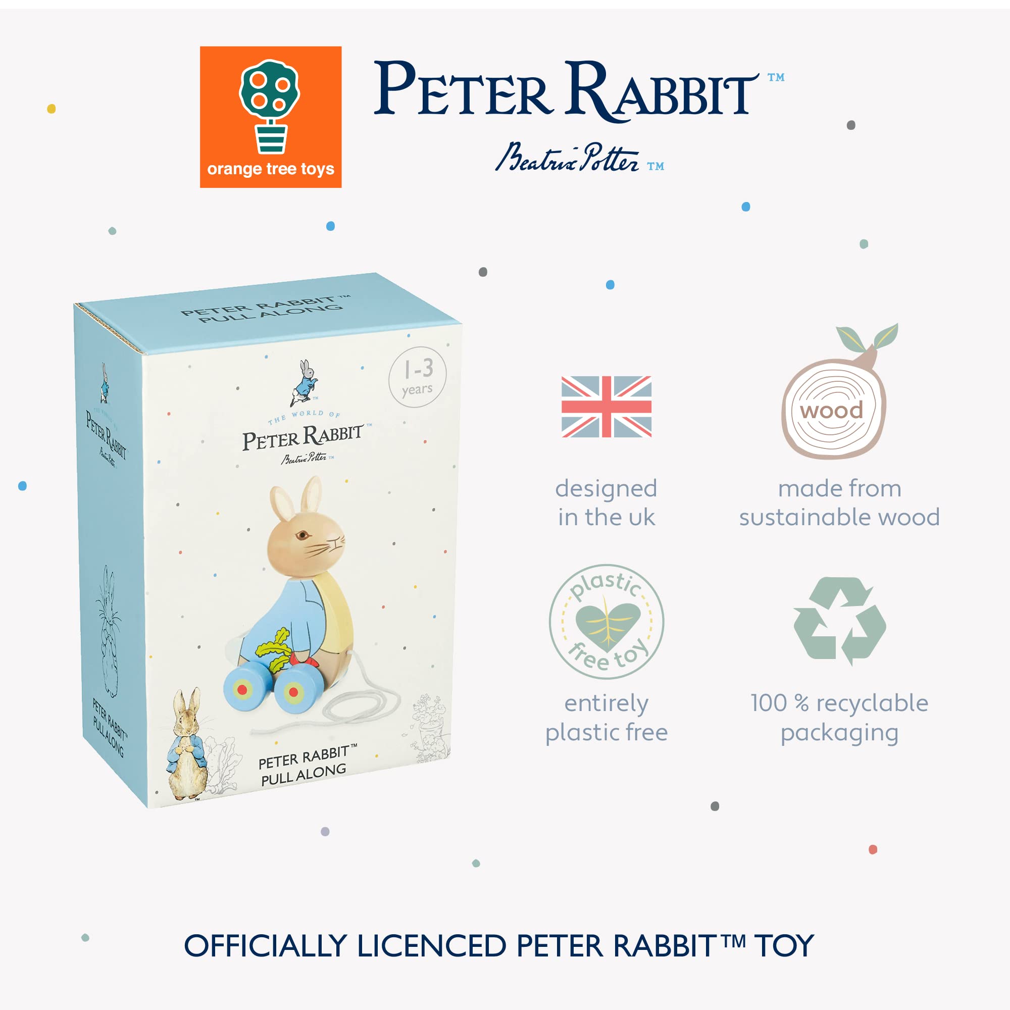 Peter Rabbit Wooden Pull Along Toy for Toddlers - Classic Pull Toy for Kids, Perfect for Indoor Play, Outdoor Walks & Early Childhood Development