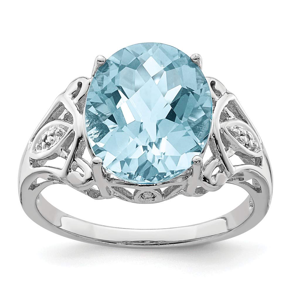 925 Sterling Silver Swiss Blue Topaz and Diamond Engagement Ring - 0.02cttw Checkerboard Cut for Women, Perfect for Proposals, Anniversaries & Special Occasions