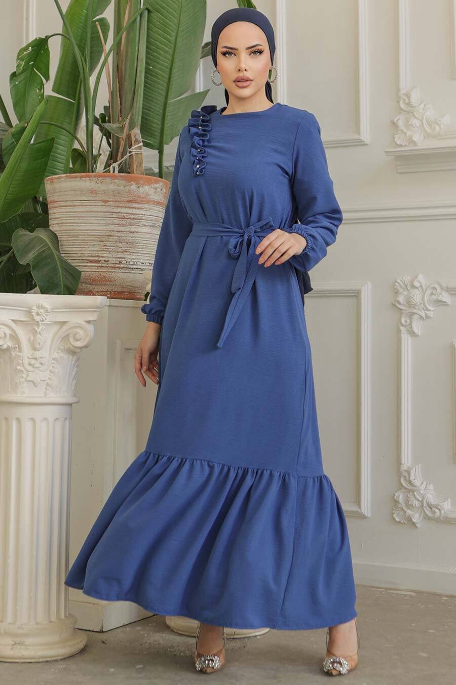 Tanya Long Maxi Dress with Ruffle Design & Waist Belt - Elegant Flowy Summer Dress for Beach, Wedding, and Special Occasions