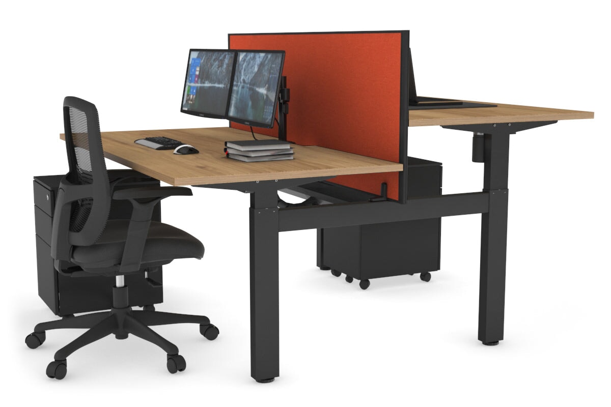 Adjustable Height 2-Person H Bench Workstation with Black Frame - 1600L x 800W with Cable Management | Perfect for Office, Home Workspace & Collaborative Environments