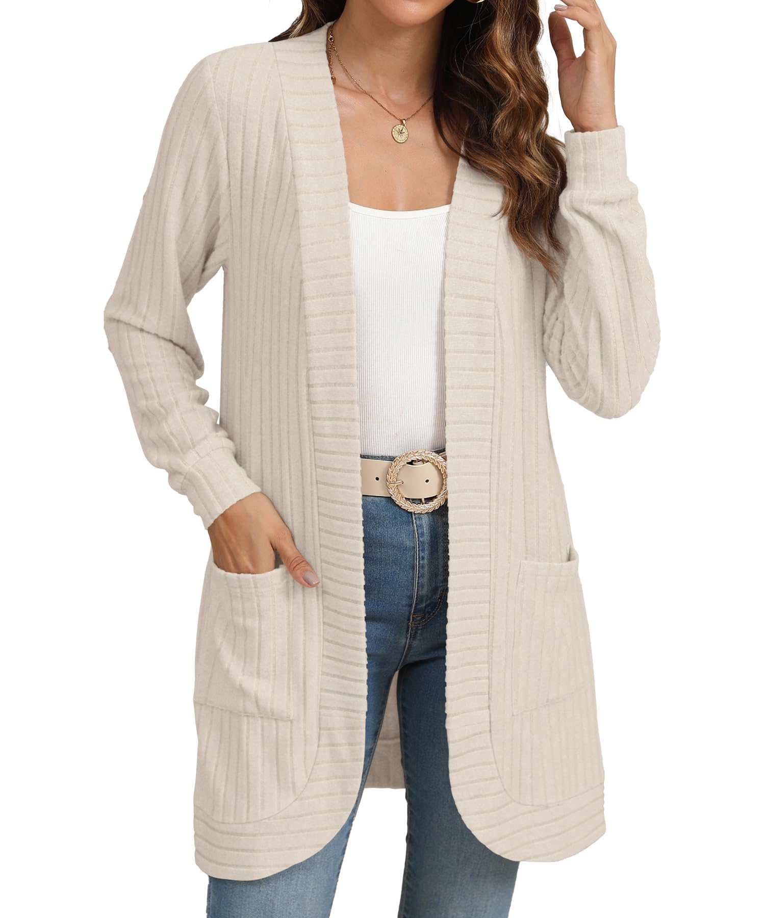 Women's Lightweight Long Sleeve Open Front Cardigan - Casual Loose Knit Sweater with Pockets | Perfect for Office Wear, Layering & Fall Fashion Outfits