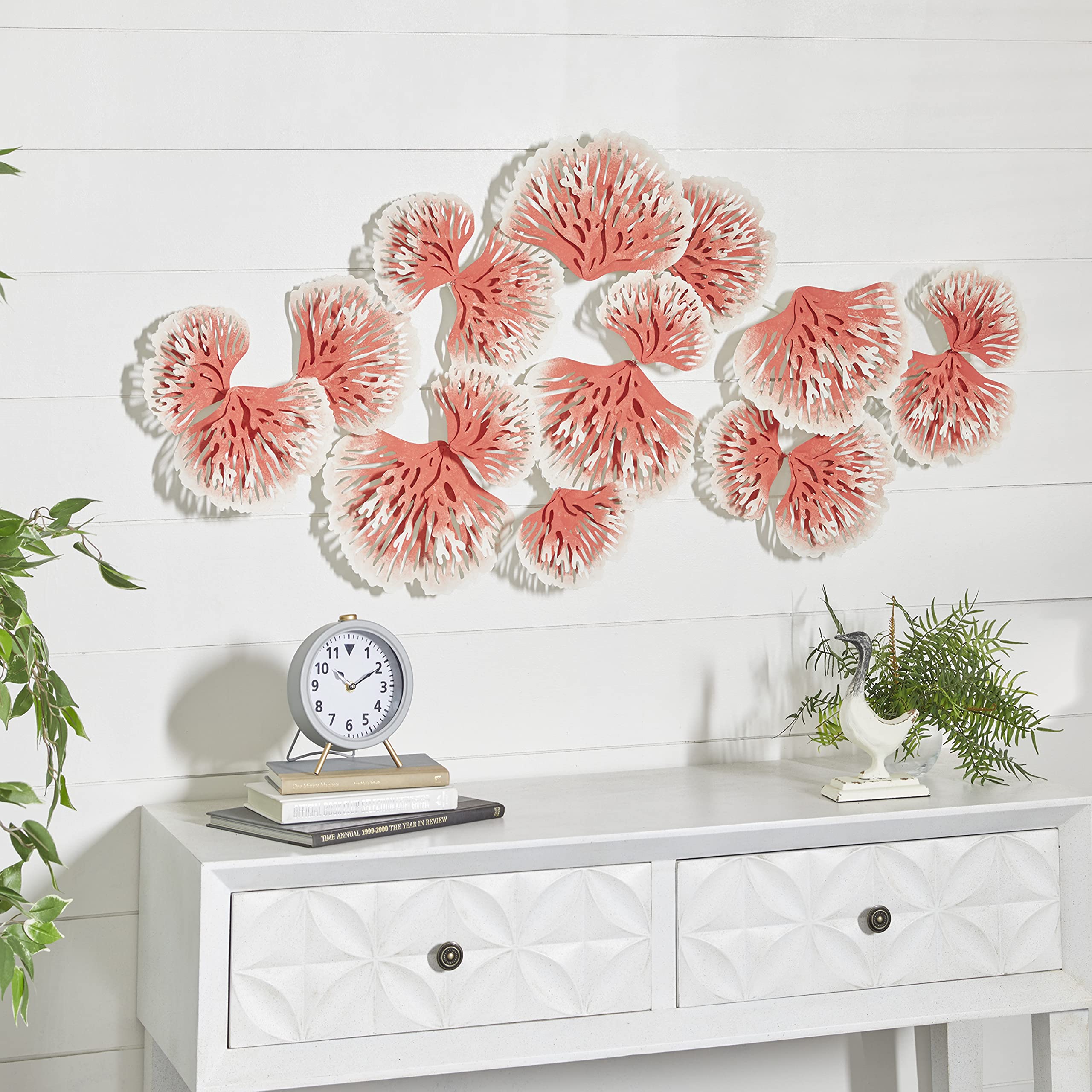 Deco 79 Large Orange Metal Floral Wall Art Sculpture - 48