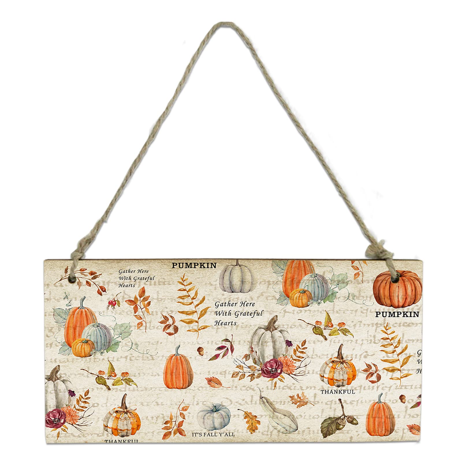 Vintage Pumpkin Wood Plaque Sign - Autumn Farmhouse Door Hanging Decor - 8x4 Inch Thanksgiving Wooden Sign Board with Rope for Porch, Wall - Perfect for Fall Home Decor, Thanksgiving Party & Seasonal Farmhouse Style