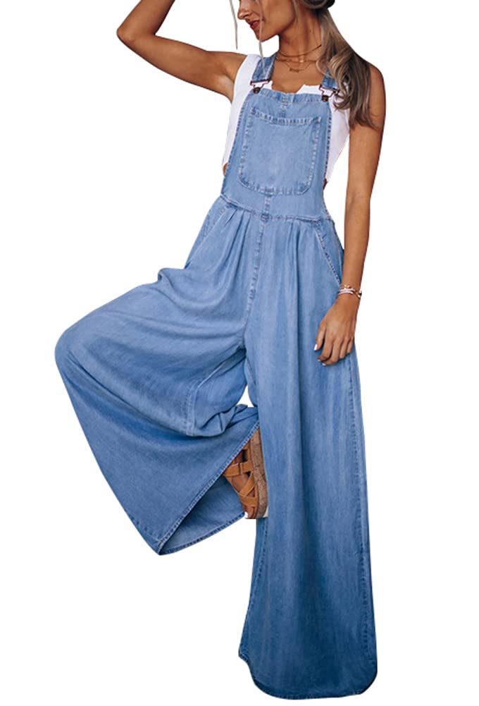 Women's Loose Fit Adjustable Strap Wide Leg Denim Overalls - High Waisted Bib Jeans for Casual Wear & Street Style Fashion
