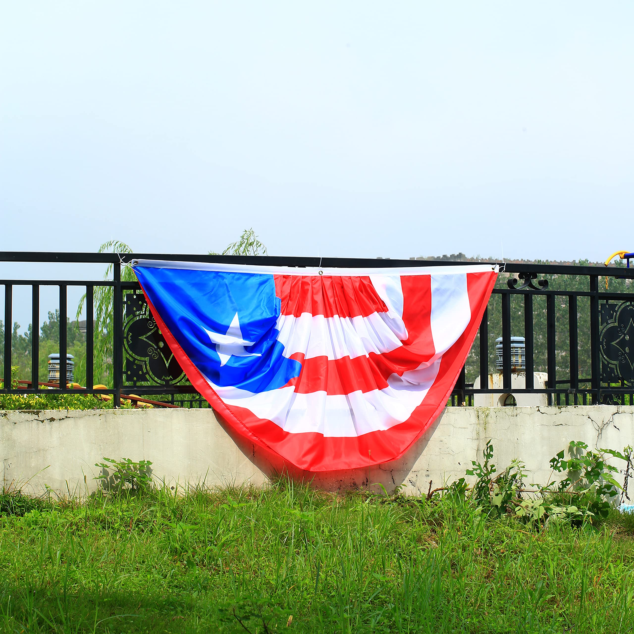 Puerto Rico Pleated Fan Flag Bunting 3x6 Ft - 2 Pack Puerto Rican Half Fan Flags for Indoor & Outdoor Decor - Patriotic Holiday Banner for Front Porch, Parties & National Celebrations