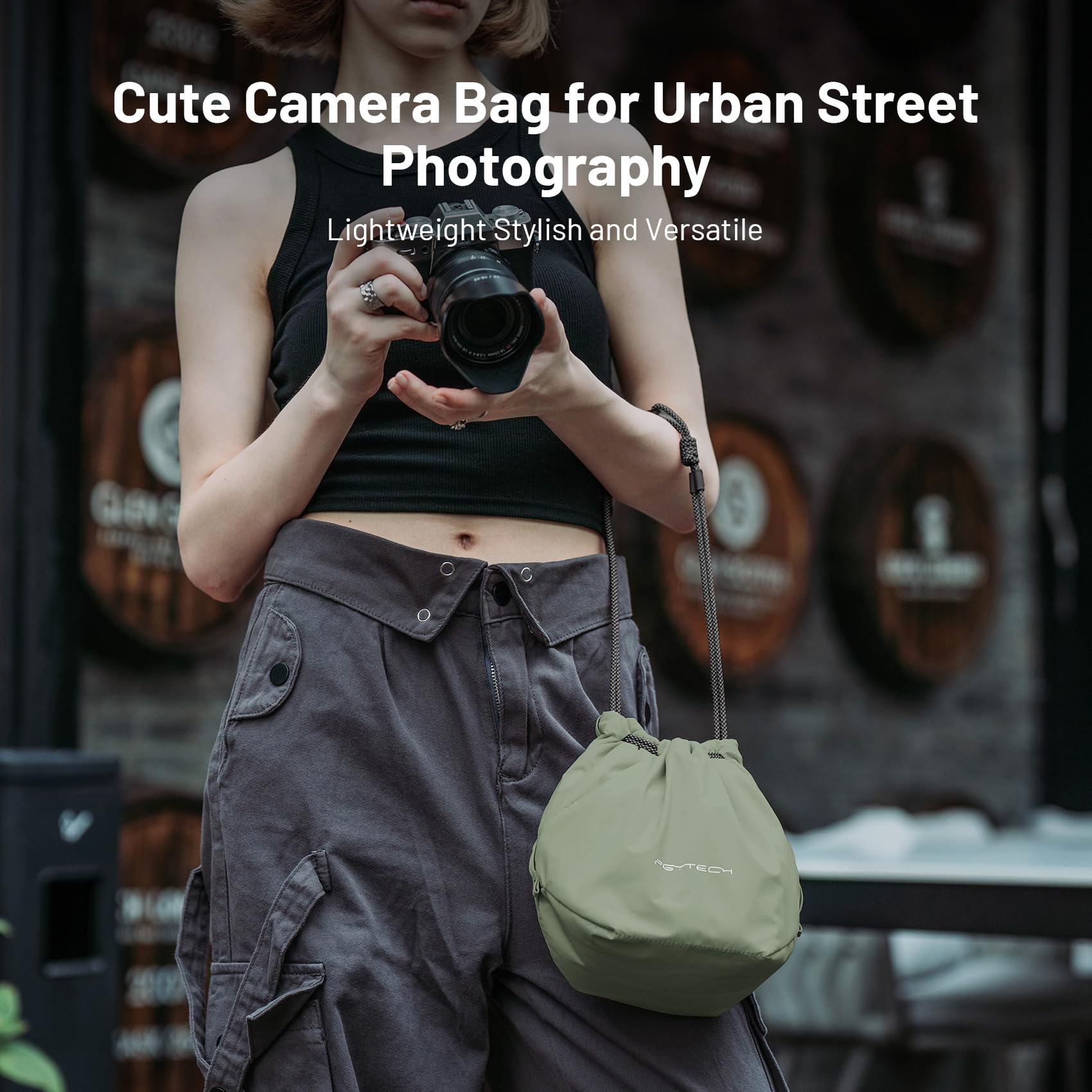 PGYTECH OneGo Drawstring Small Camera Bag - Soft & Cute Camera Pouch for Mirrorless Cameras (Nikon, Canon, Sony, Fujifilm) - Compact DSLR Camera Case for Travel, Hiking & Everyday Use