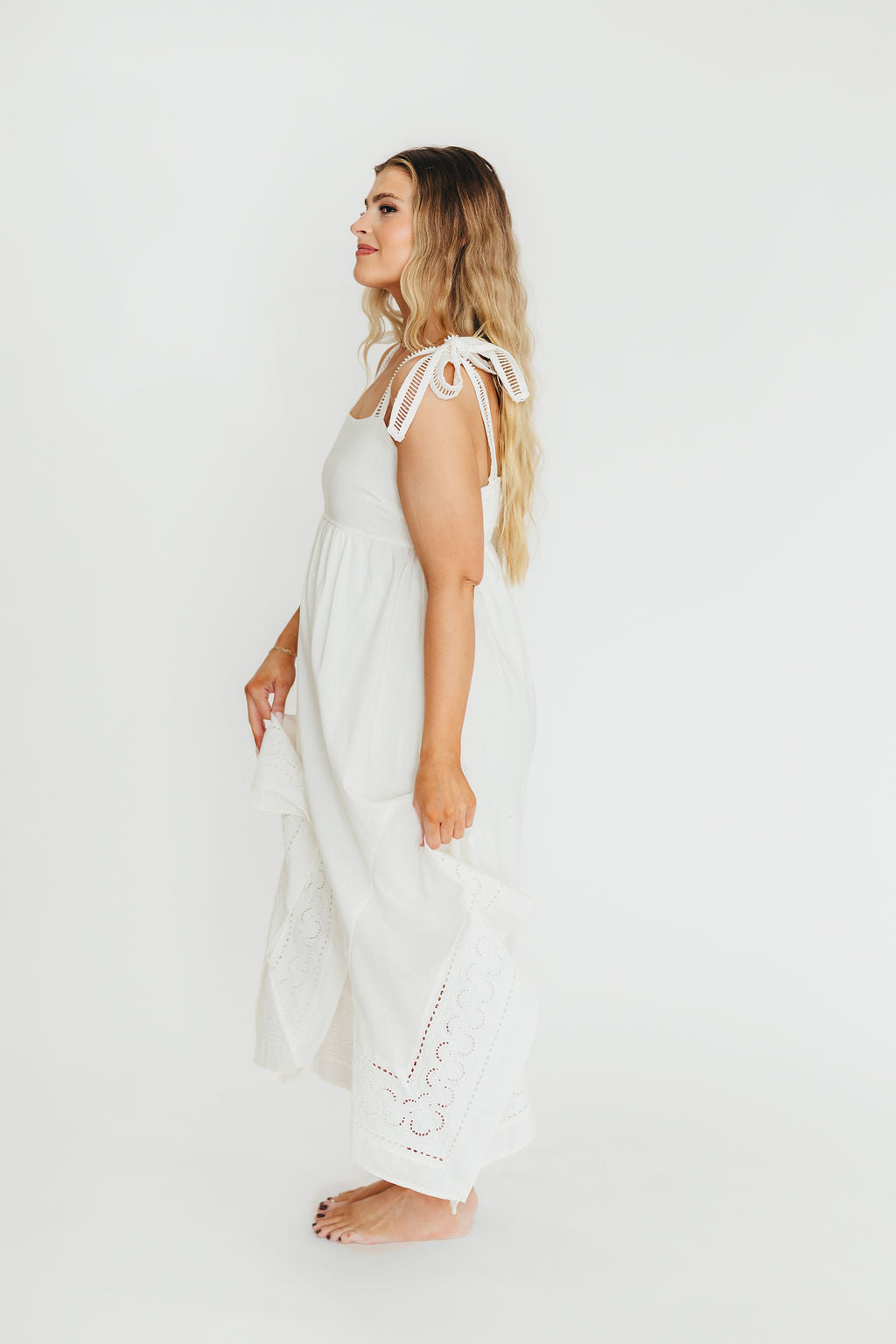 Palmer Asymmetrical Hem Midi Dress - White Flowy Summer Dress for Women | Perfect for Beach Vacations, Date Nights & Special Occasions