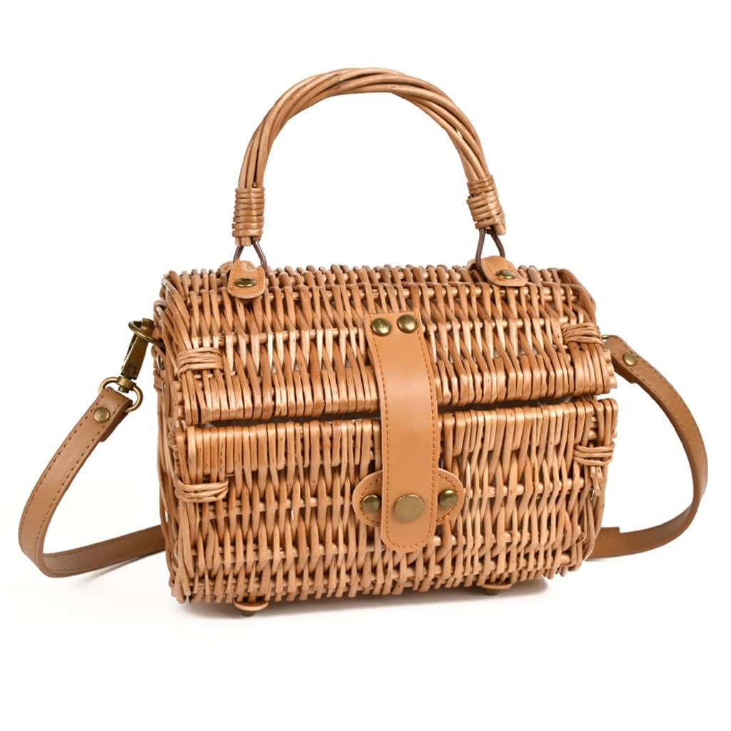 Stylish Rattan Straw Crossbody Bag - Small Round Retro Shoulder Purse for Women | Perfect for Beach, Travel & Everyday Use (One Size, Color A)