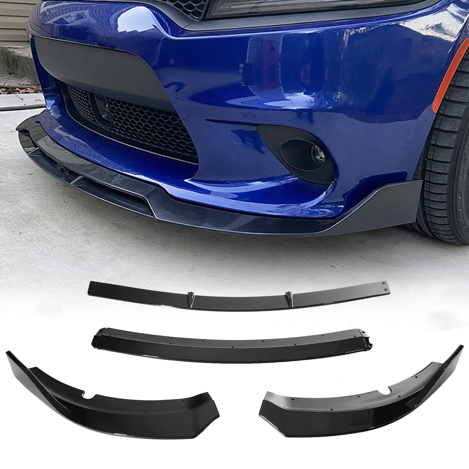 AUXMART Front Bumper Lip Splitter for 2015-2023 Dodge Charger SRT | V2 Style Gloss Black Spoiler Protector | Chin Protection Body Kit | Enhances Aerodynamics & Street Racing Style