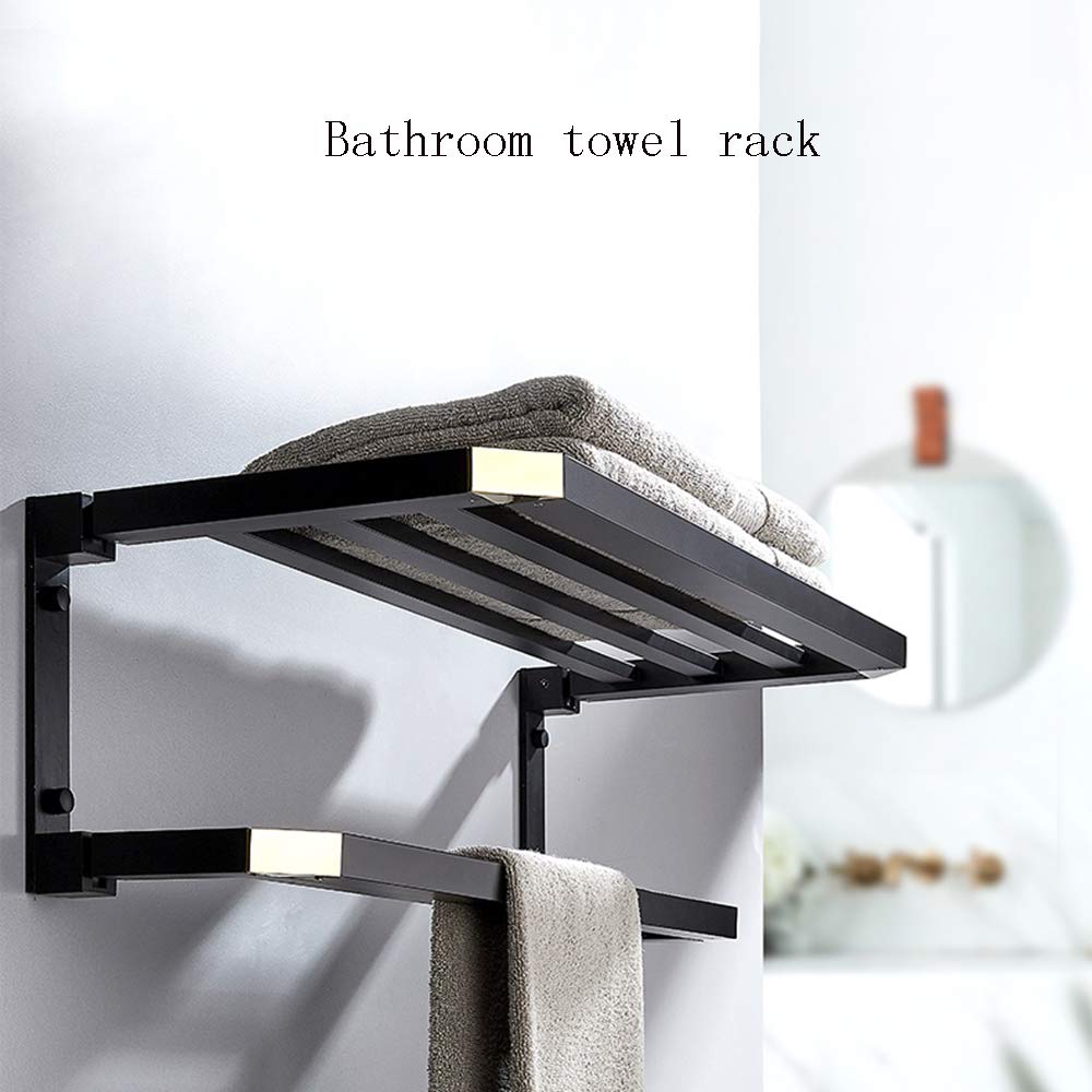 Black Gold Towel Bar Rack - Wall Mounted Bathroom Hanger with Double Folding Design, Nordic Minimalist Style for Modern Bathrooms - Perfect for Hanging Towels, Robes & Accessories in Home, Hotel or Spa