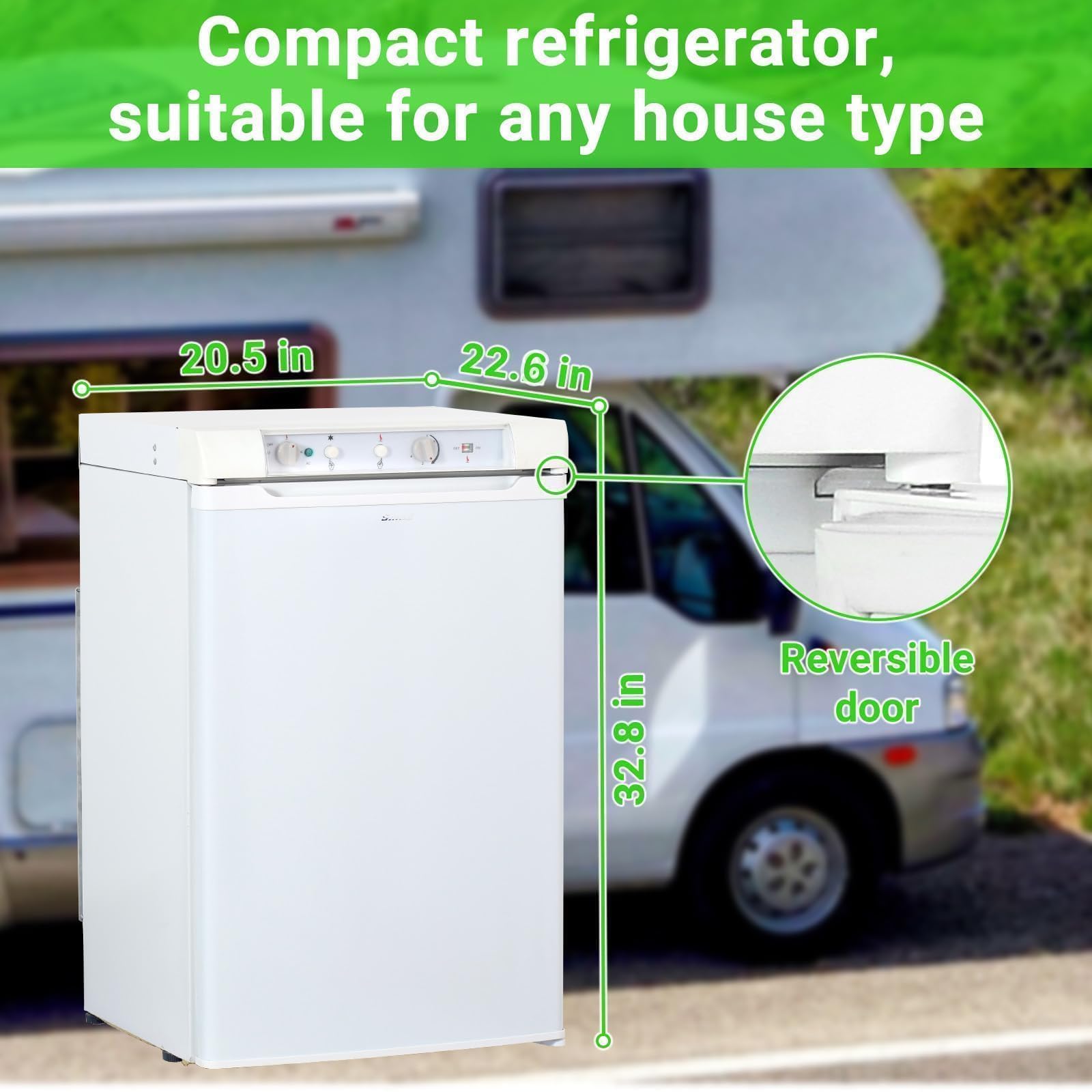3.5 Cu.Ft RV Propane Refrigerator - 12V/110V/LPG 3-Way Power Gas Fridge for Off-Grid Living, Campers & Semi Trucks | Portable White Freezer for Travel, Van Life & Outdoor Adventures