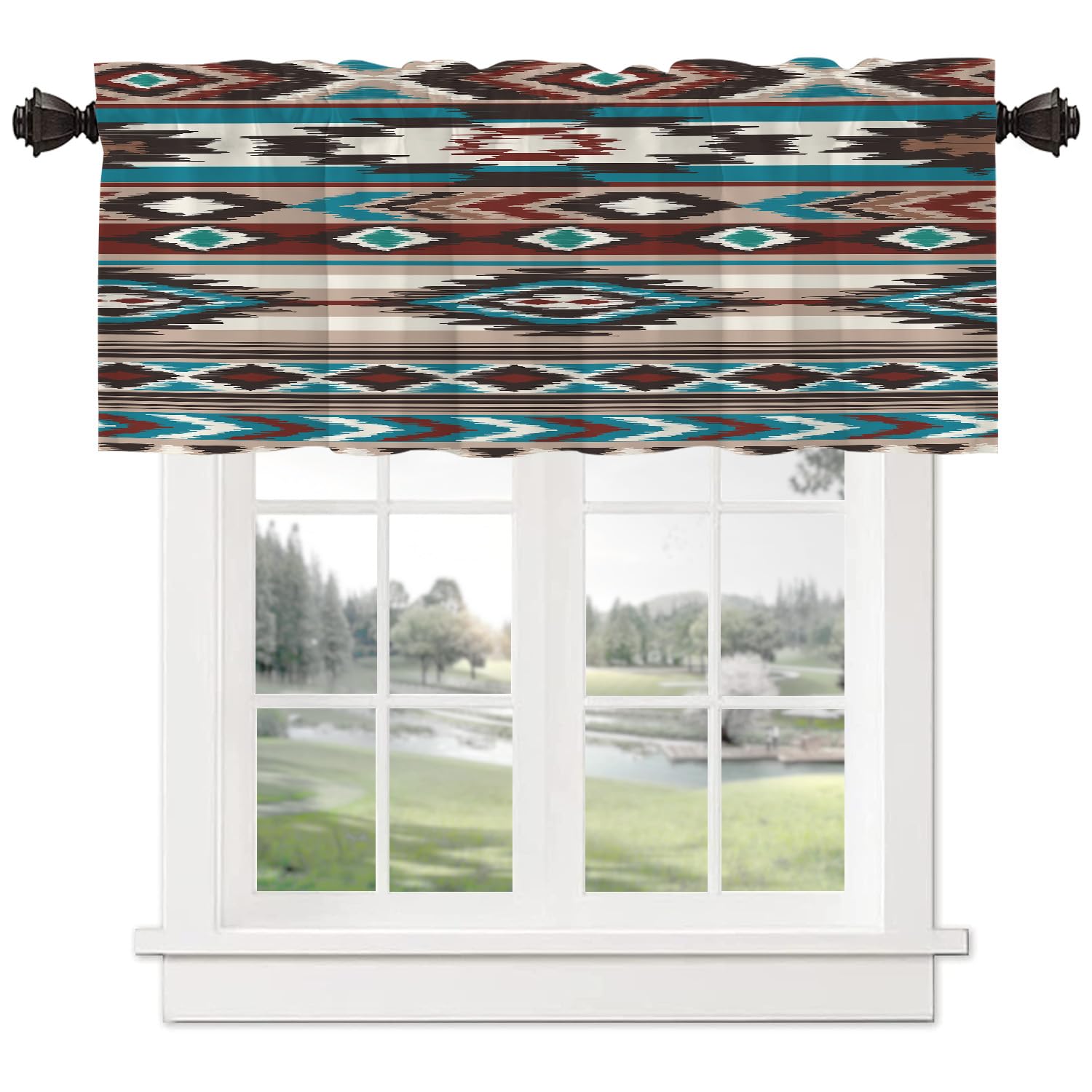 Shrahala Aztec Print Kitchen Valance - 52x18 Inch Native American Pattern Window Curtain in Pink & Green | Perfect for Southwestern Decor, Farmhouse Kitchens & Boho Home Styling