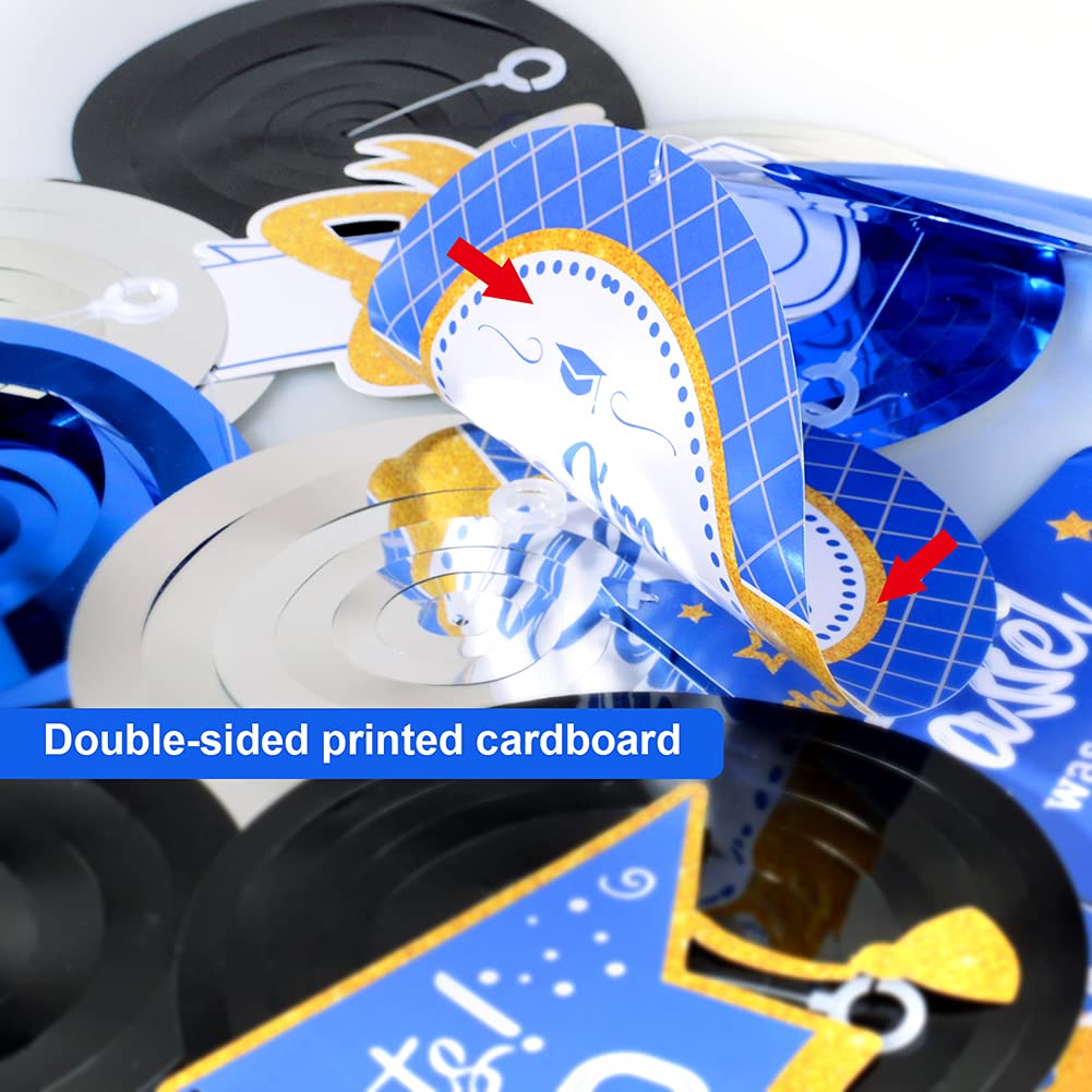 Class of 2025 Graduation Decorations - Navy Blue & Gold Hanging Swirls for Grad Party | Pre-Assembled Congrats Grad Decor | HappyField Brand | Perfect for Graduation Ceremonies, Parties & Photo Backdrops